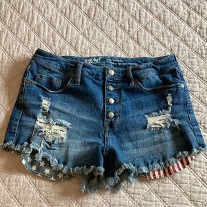 Massimo Patriotic Distressed Denim Shorts
